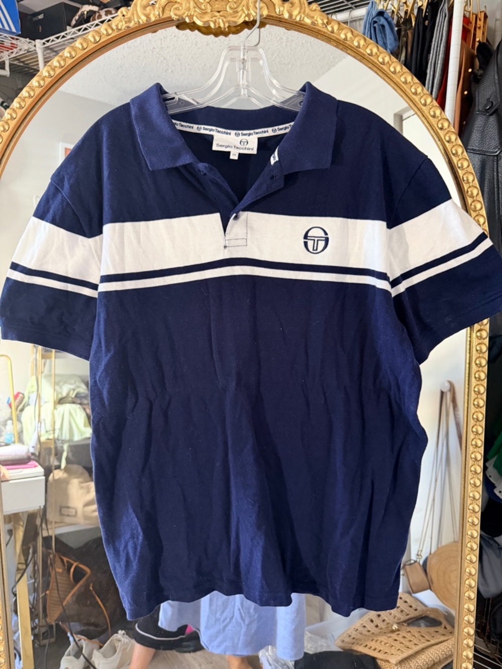 Sergio Tacchini Navy & White Striped Polo